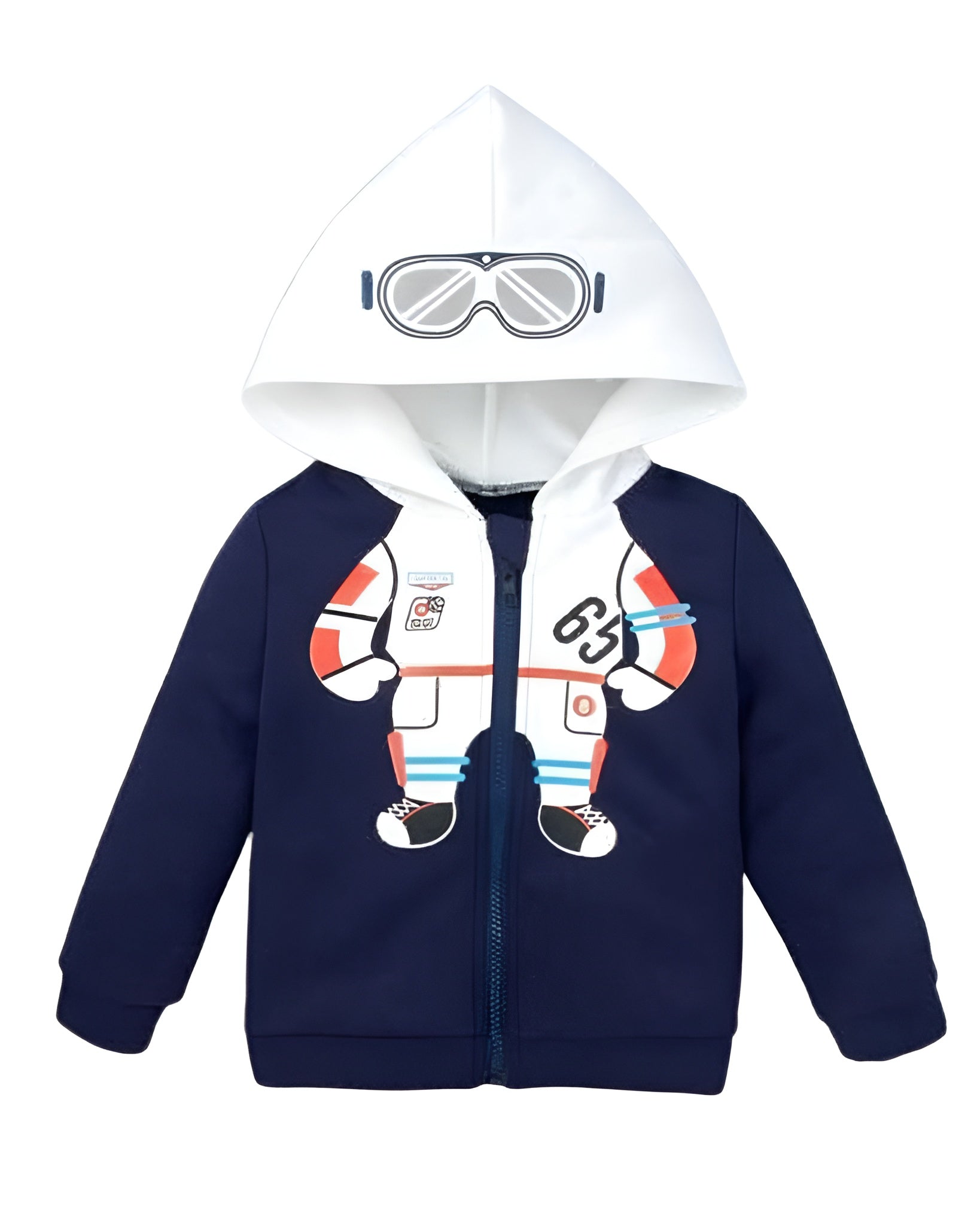 Image of WHITE & BLUE ZIPPER FLEECE HOODIE